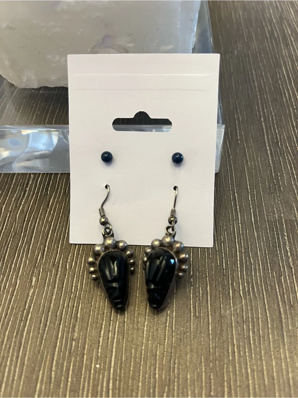 Gorgeous African American Black Carved Face Drop Earrings